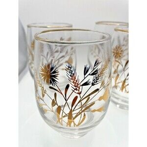vtg Libbey Gold Wheat Tumblers weighted bottom Stemless glasses Set Of 4 1970s